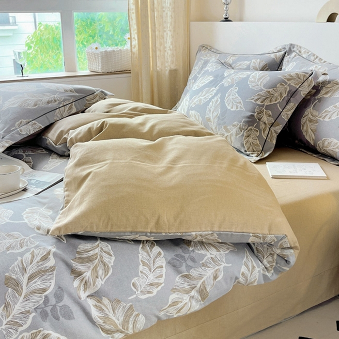 91家纺网 家纺一手货源 找家纺 艾迪尚家纺 2025新款生态全棉磨毛印花四件套 叶叶相惜