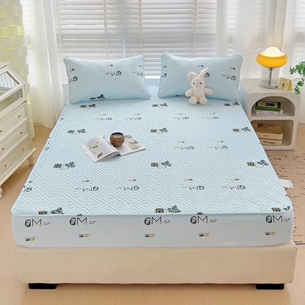 恒尚居 2024新款夹棉床笠印花艾草抗菌防滑床单-四季款【支持定做】 艾草-夹棉床笠【浅蓝色】