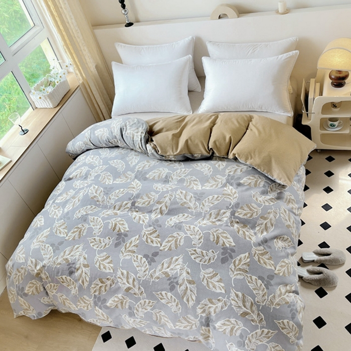 91家纺网 家纺一手货源 找家纺 艾迪尚家纺 2025新款生态全棉磨毛印花四件套--单被套 叶叶相惜