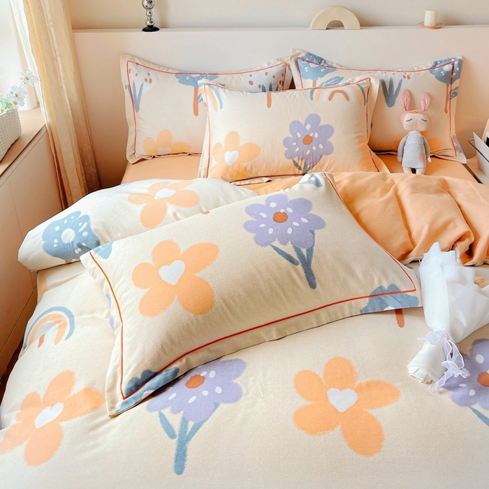 91家纺网 家纺一手货源 找家纺 艾迪尚家纺 2025新款生态全棉磨毛印花四件套--单被套 时光向暖—米