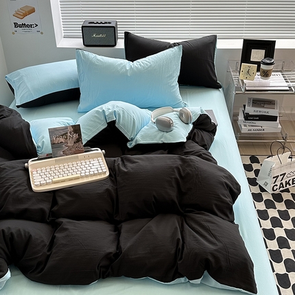 91家纺网 家纺一手货源 找家纺 （总）希丞家居 2025新款ins百搭超柔高克重双拼水洗棉四件套