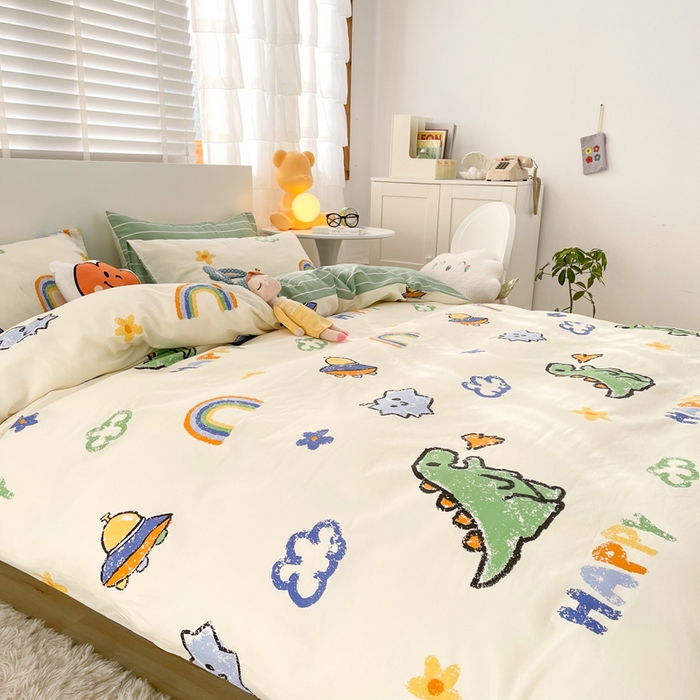 91家纺网 家纺一手货源 找家纺 瑞莱 （特价）2024开学季小号全棉13372特惠链接 彩虹恐龙