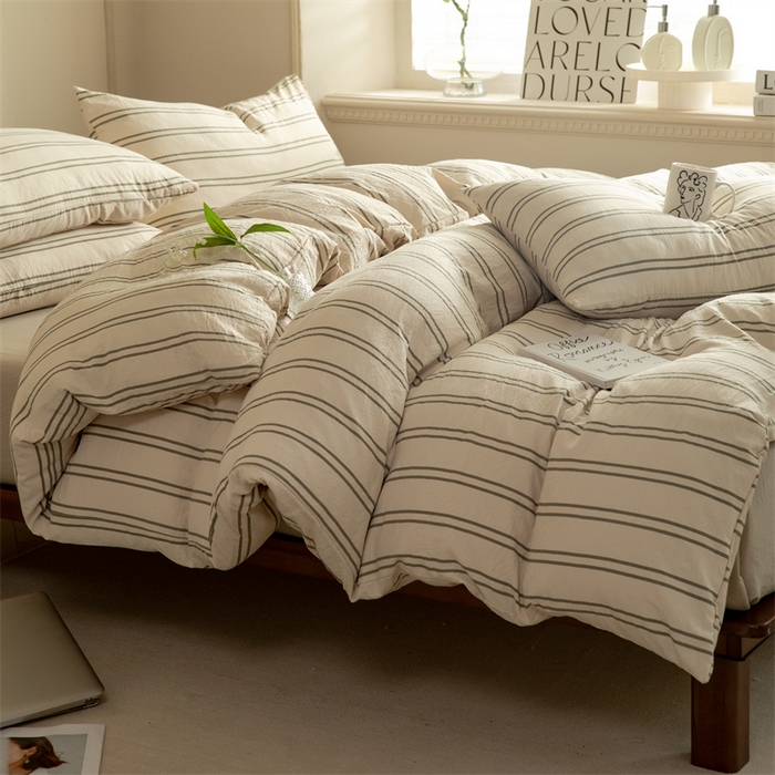 91家纺网 家纺一手货源 找家纺 多品家纺 2024新款宜家风无印风水洗棉印花四件套   幻影