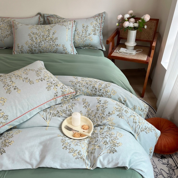 91家纺网 家纺一手货源 找家纺 艾迪尚家纺 2025新款生态全棉磨毛印花四件套--单被套 金桂飘香-绿