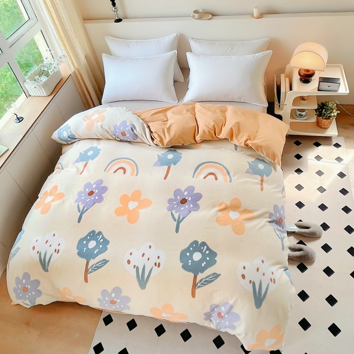 91家纺网 家纺一手货源 找家纺 艾迪尚家纺 2025新款生态全棉磨毛印花四件套--单被套 时光向暖—米