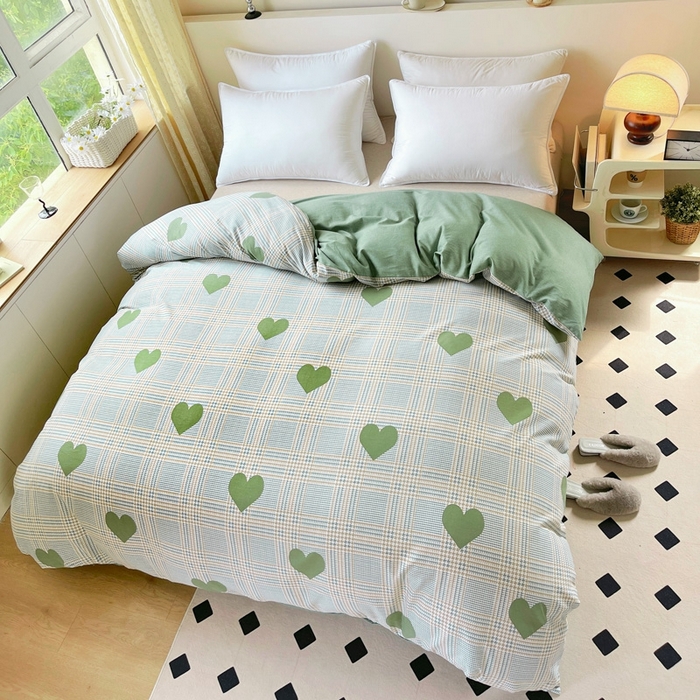 91家纺网 家纺一手货源 找家纺 艾迪尚家纺 2025新款生态全棉磨毛印花四件套--单被套 心动时刻