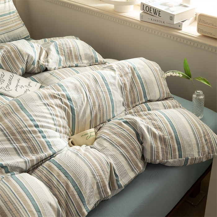 91家纺网 家纺一手货源 找家纺 多品家纺 2024新款宜家风无印风水洗棉印花四件套   布鲁斯