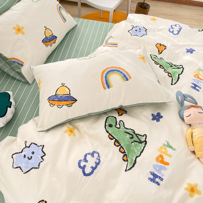 91家纺网 家纺一手货源 找家纺 瑞莱 （特价）2024开学季小号全棉13372特惠链接 彩虹恐龙