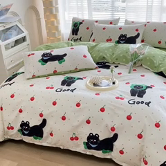 91家纺网 家纺一手货源 找家纺 宇彬家纺 2024新款13372全棉印花四件套和单被套怪诞猫咪