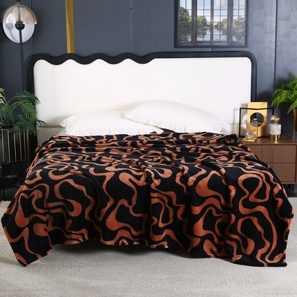 巴木赫 2024新款法兰绒舒棉绒熊猫绒毛毯 黑茶色