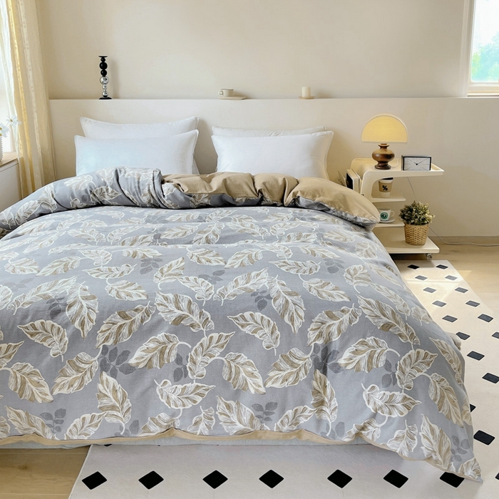 91家纺网 家纺一手货源 找家纺 艾迪尚家纺 2025新款生态全棉磨毛印花四件套--单被套 叶叶相惜