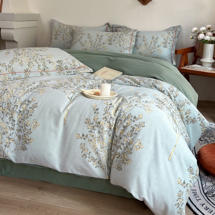 91家纺网 家纺一手货源 找家纺 艾迪尚家纺 2025新款生态全棉磨毛印花四件套--单被套 金桂飘香-绿