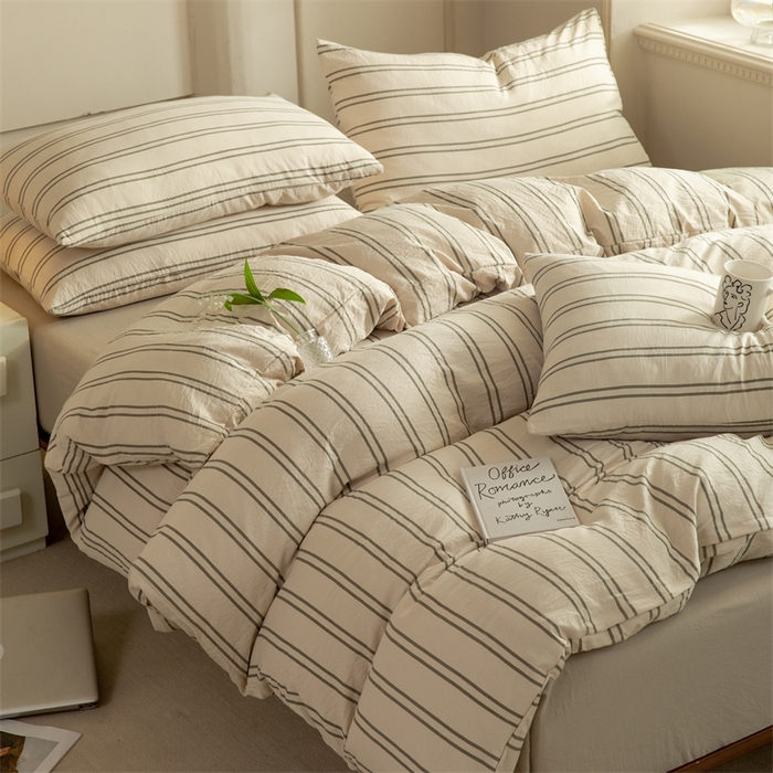 91家纺网 家纺一手货源 找家纺 多品家纺 2024新款宜家风无印风水洗棉印花四件套   幻影