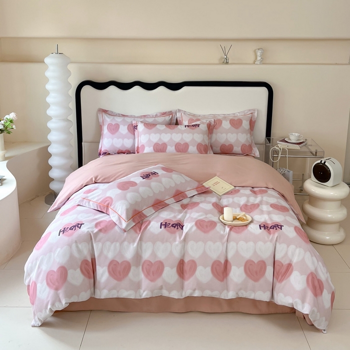 91家纺网 家纺一手货源 找家纺 艾迪尚家纺 2025新款生态全棉磨毛印花四件套--单被套 心心相印-粉