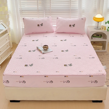 恒尚居 2024新款夹棉床笠印花艾草抗菌防滑床单-四季款【支持定做】 艾草-夹棉床笠【樱花粉】