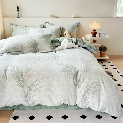 艾迪尚家纺 2025新款生态全棉磨毛印花四件套 叶雨婆裟