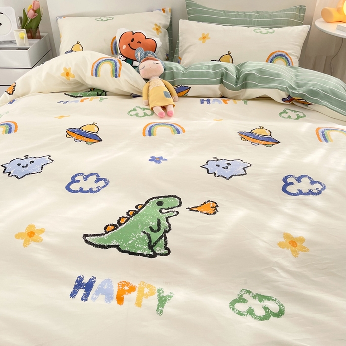 91家纺网 家纺一手货源 找家纺 瑞莱 （特价）2024开学季小号全棉13372特惠链接 彩虹恐龙