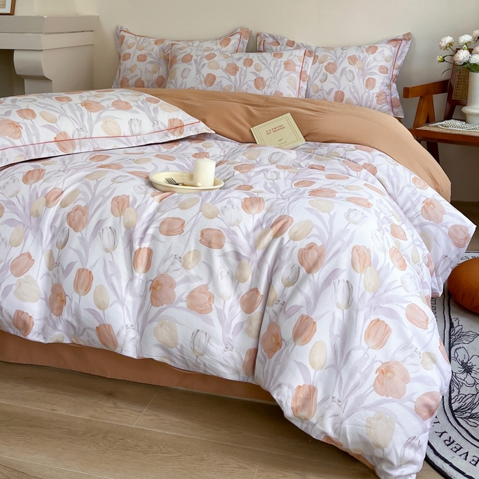 91家纺网 家纺一手货源 找家纺 艾迪尚家纺 2025新款生态全棉磨毛印花四件套 盛世颜-桔