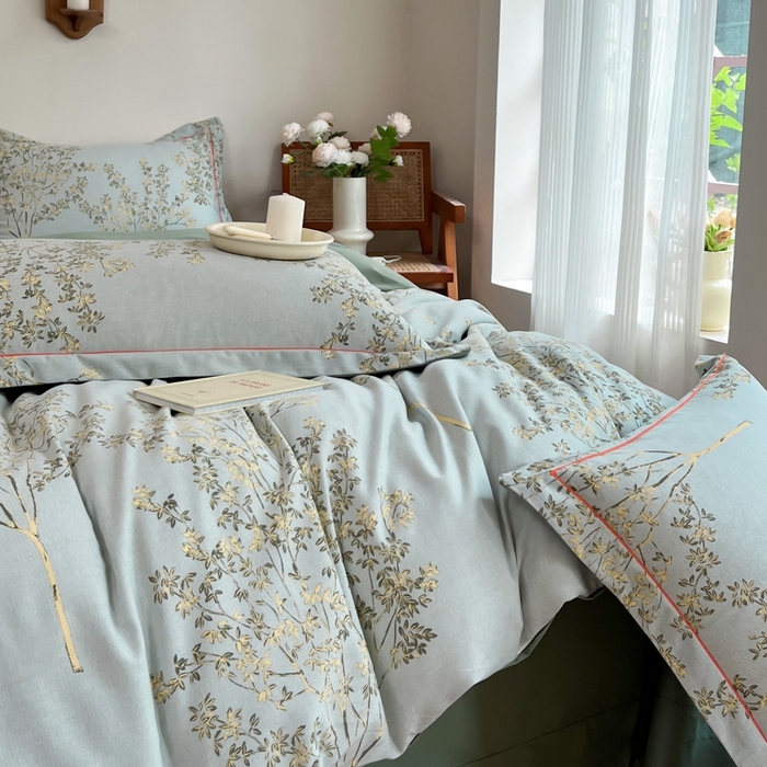 91家纺网 家纺一手货源 找家纺 艾迪尚家纺 2025新款生态全棉磨毛印花四件套--单被套 金桂飘香-绿