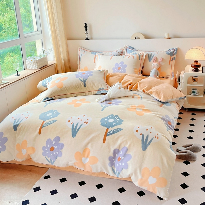 91家纺网 家纺一手货源 找家纺 艾迪尚家纺 2025新款生态全棉磨毛印花四件套--单被套 时光向暖—米