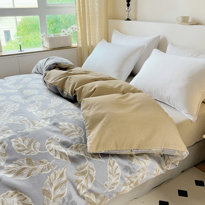 91家纺网 家纺一手货源 找家纺 艾迪尚家纺 2025新款生态全棉磨毛印花四件套--单被套 叶叶相惜