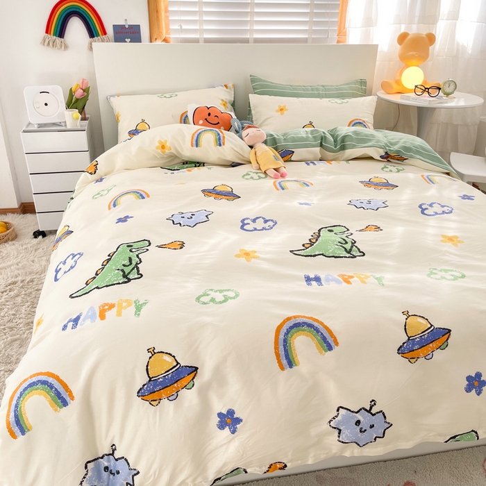 91家纺网 家纺一手货源 找家纺 瑞莱 （特价）2024开学季小号全棉13372特惠链接 彩虹恐龙