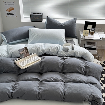 91家纺网 家纺一手货源 找家纺 （总）希丞家居 2025新款ins百搭超柔高克重双拼水洗棉四件套
