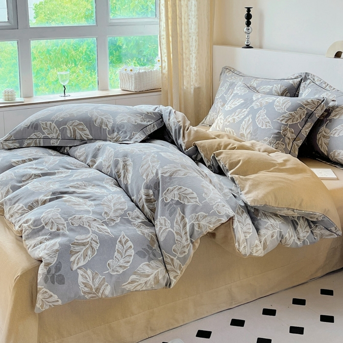 91家纺网 家纺一手货源 找家纺 艾迪尚家纺 2025新款生态全棉磨毛印花四件套 叶叶相惜