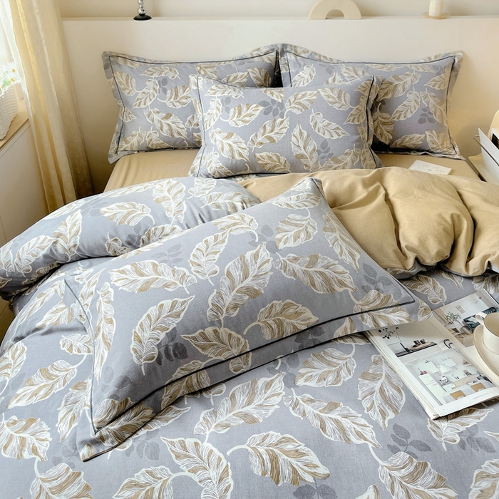 91家纺网 家纺一手货源 找家纺 艾迪尚家纺 2025新款生态全棉磨毛印花四件套 叶叶相惜