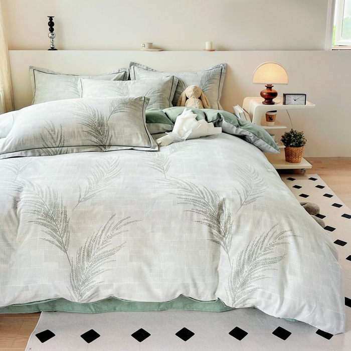 91家纺网 家纺一手货源 找家纺 艾迪尚家纺 2025新款生态全棉磨毛印花四件套--单被套 叶雨婆裟