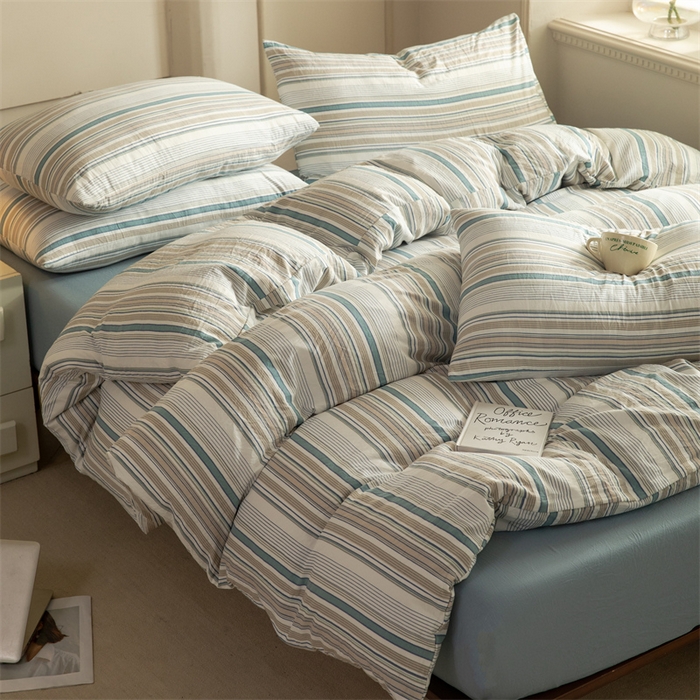 91家纺网 家纺一手货源 找家纺 多品家纺 2024新款宜家风无印风水洗棉印花四件套   布鲁斯