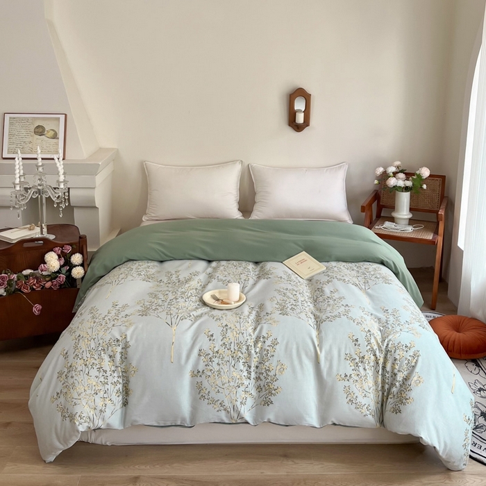 91家纺网 家纺一手货源 找家纺 艾迪尚家纺 2025新款生态全棉磨毛印花四件套--单被套 金桂飘香-绿