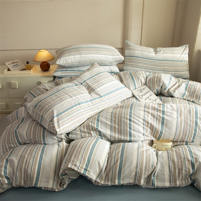 91家纺网 家纺一手货源 找家纺 多品家纺 2024新款宜家风无印风水洗棉印花四件套   布鲁斯