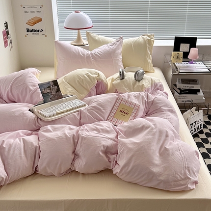 91家纺网 家纺一手货源 找家纺 （总）希丞家居 2025新款ins百搭超柔高克重双拼水洗棉四件套