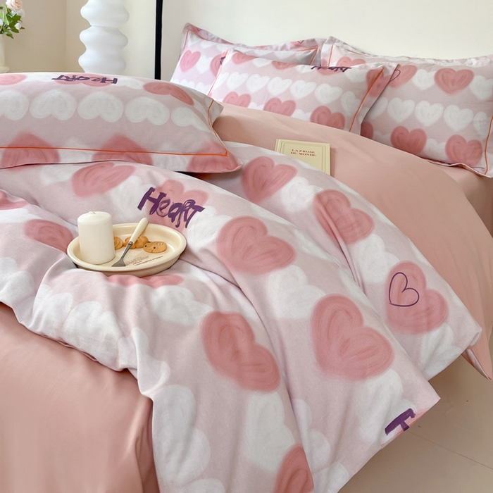 91家纺网 家纺一手货源 找家纺 艾迪尚家纺 2025新款生态全棉磨毛印花四件套--单被套 心心相印-粉