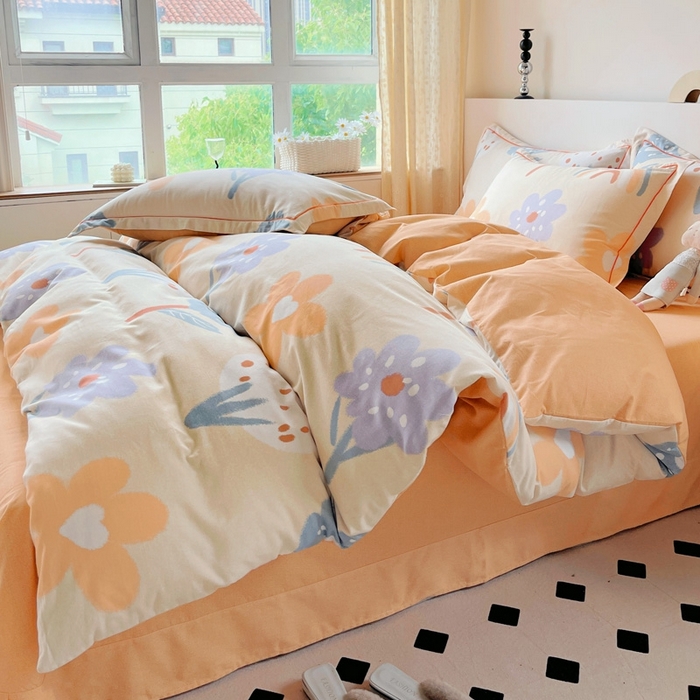 91家纺网 家纺一手货源 找家纺 艾迪尚家纺 2025新款生态全棉磨毛印花四件套--单被套 时光向暖—米