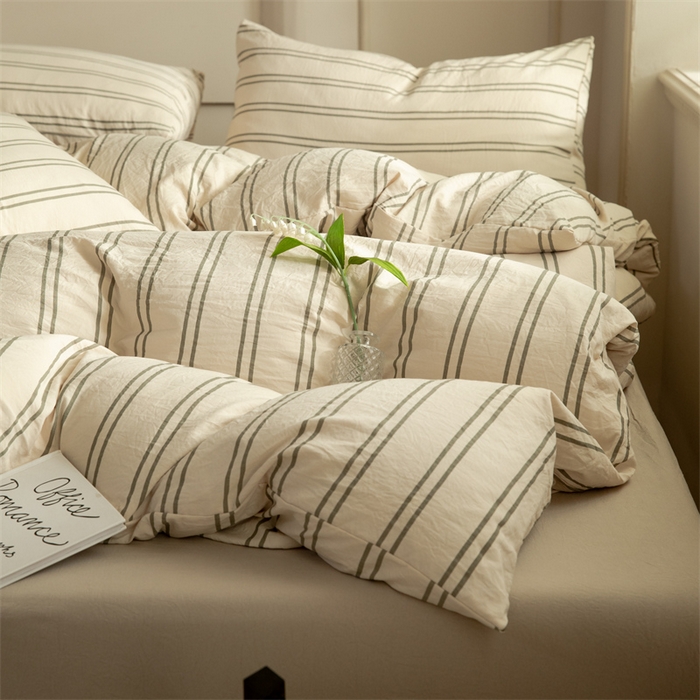 91家纺网 家纺一手货源 找家纺 多品家纺 2024新款宜家风无印风水洗棉印花四件套   幻影