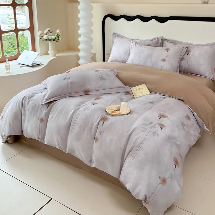 91家纺网 家纺一手货源 找家纺 艾迪尚家纺 2025新款生态全棉磨毛印花四件套--单被套 爱意随风-咖