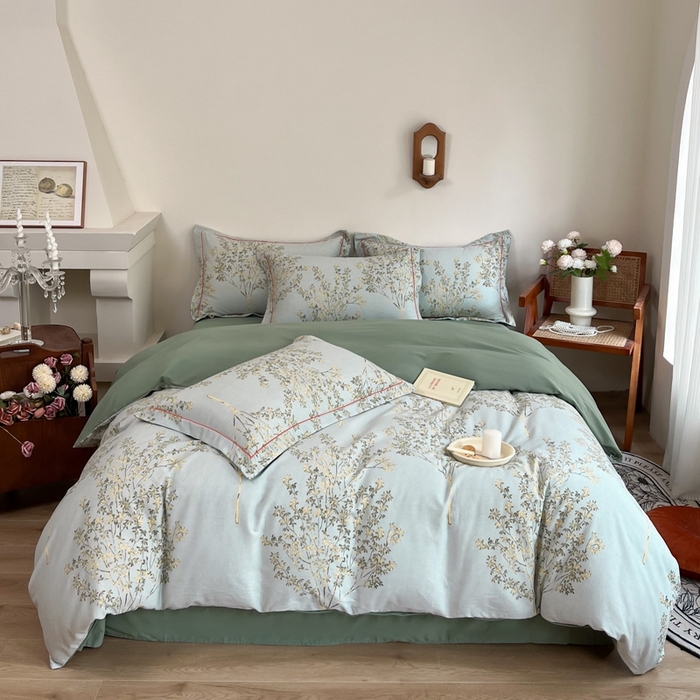 91家纺网 家纺一手货源 找家纺 艾迪尚家纺 2025新款生态全棉磨毛印花四件套--单被套 金桂飘香-绿