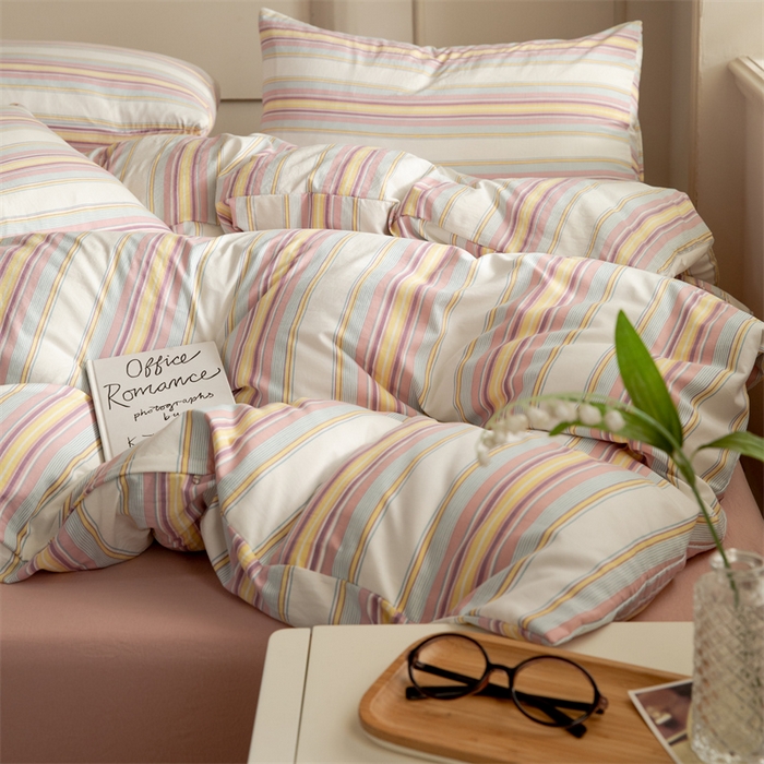 91家纺网 家纺一手货源 找家纺 多品家纺 2024新款宜家风无印风水洗棉印花四件套   焦糖甜心