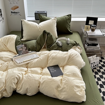 91家纺网 家纺一手货源 找家纺 （总）希丞家居 2025新款ins百搭超柔高克重双拼水洗棉四件套