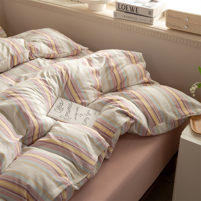 91家纺网 家纺一手货源 找家纺 多品家纺 2024新款宜家风无印风水洗棉印花四件套   焦糖甜心