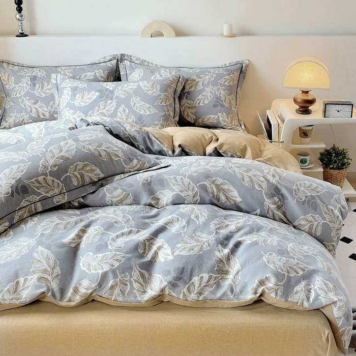 91家纺网 家纺一手货源 找家纺 艾迪尚家纺 2025新款生态全棉磨毛印花四件套 叶叶相惜