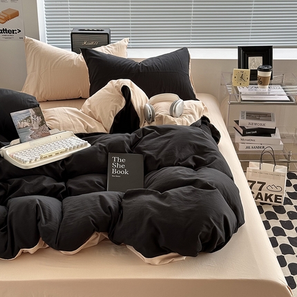 91家纺网 家纺一手货源 找家纺 （总）希丞家居 2025新款ins百搭超柔高克重双拼水洗棉四件套