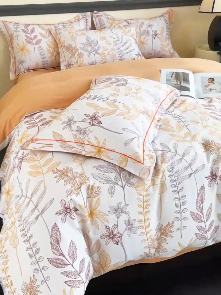 91家纺网 家纺一手货源 找家纺 艾迪尚家纺 2025新款生态全棉磨毛印花四件套 琼瑶-桔