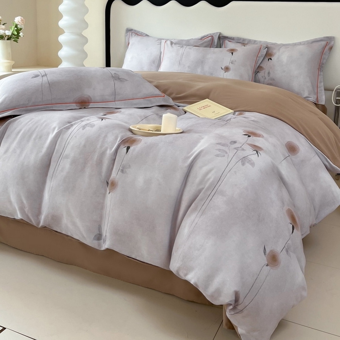 91家纺网 家纺一手货源 找家纺 艾迪尚家纺 2025新款生态全棉磨毛印花四件套--单被套 爱意随风-咖