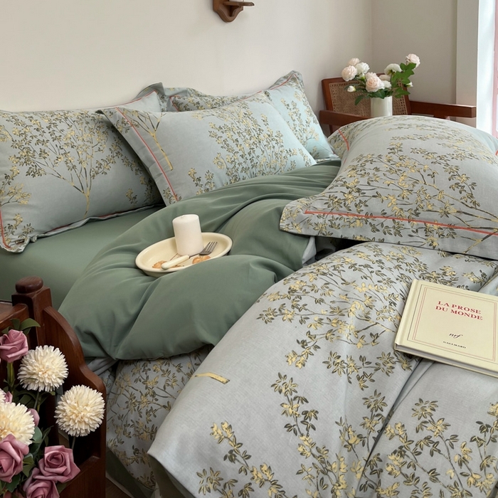 91家纺网 家纺一手货源 找家纺 艾迪尚家纺 2025新款生态全棉磨毛印花四件套--单被套 金桂飘香-绿