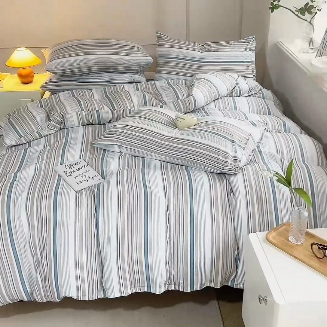 91家纺网 家纺一手货源 找家纺 多品家纺 2024新款宜家风无印风水洗棉印花四件套   布鲁斯