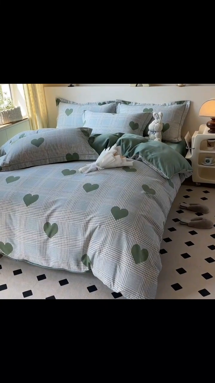 91家纺网 家纺一手货源 找家纺 艾迪尚家纺 2025新款生态全棉磨毛印花四件套 心动时刻