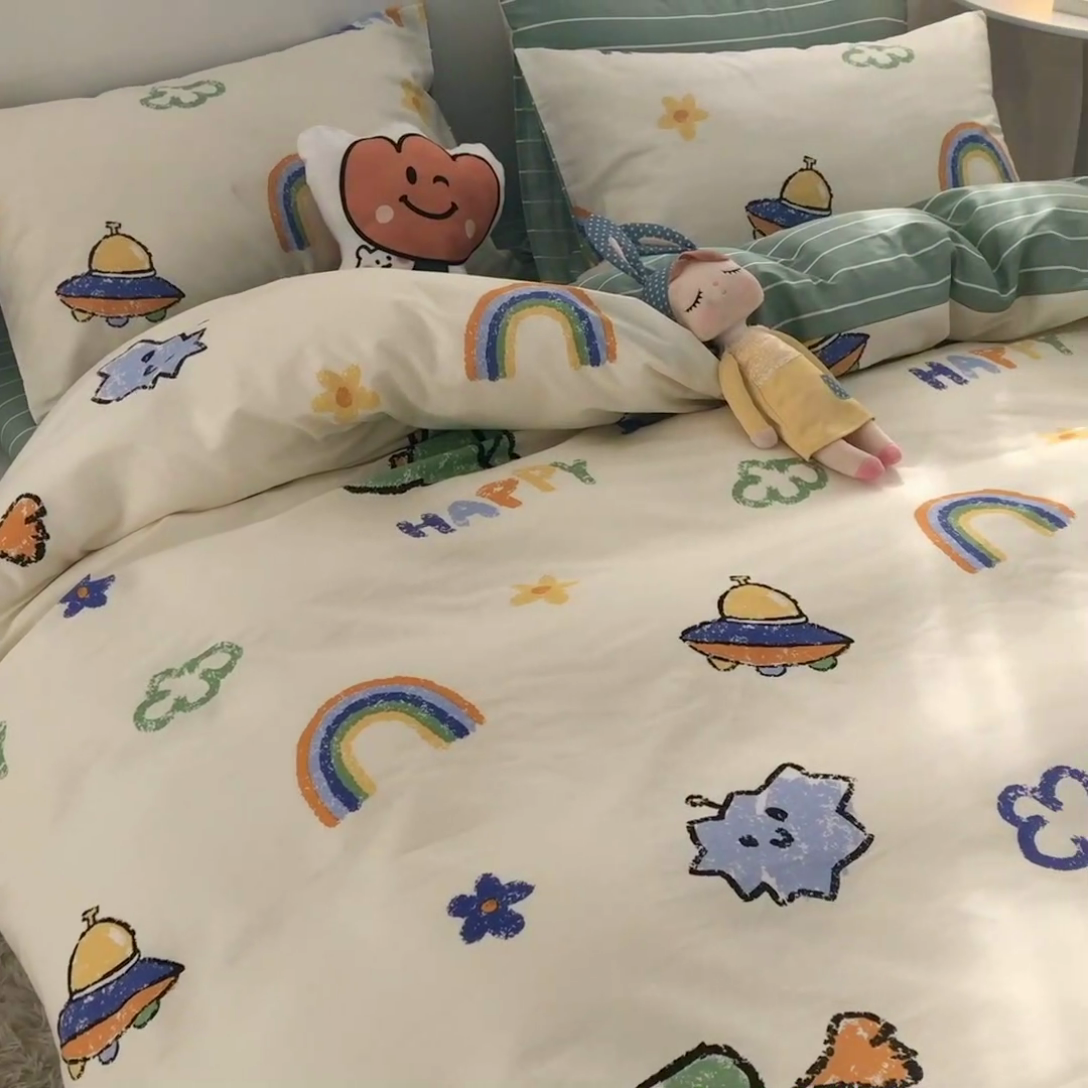 91家纺网 家纺一手货源 找家纺 瑞莱 （特价）2024开学季小号全棉13372特惠链接 彩虹恐龙